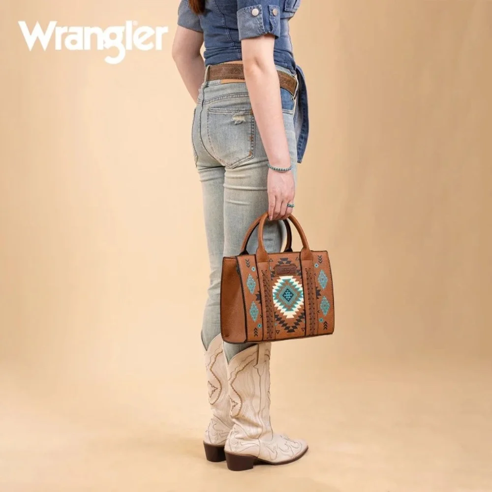 Wrangler Aztec Pattern Print Tote Bag Brown NWT